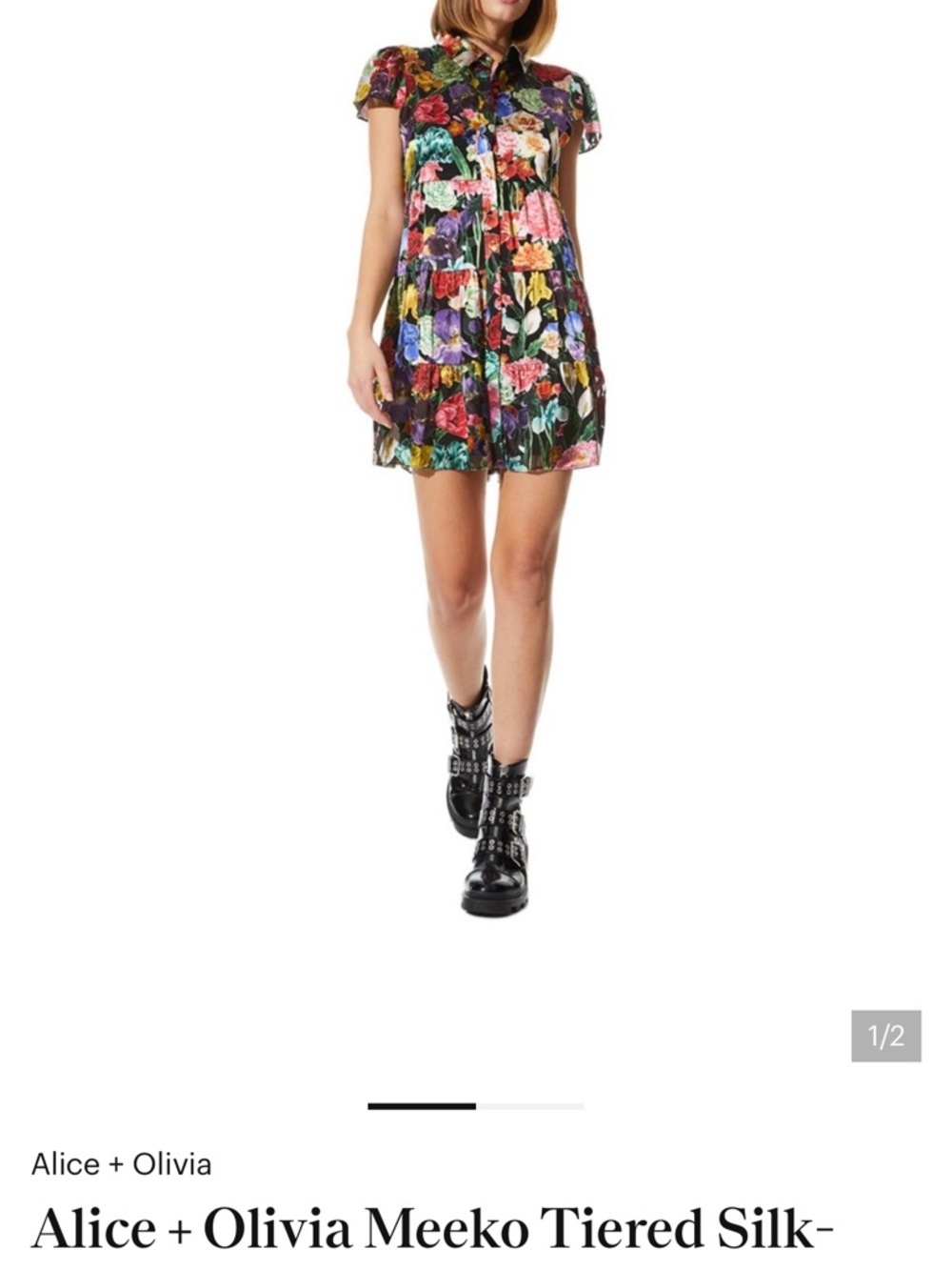 NWT Alice + Olivia Meeko Tiered Floral Shirt Dress Botanical Garden Size 8 - Picture 10 of 10